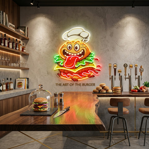 Funny Burger Chef LED Neon Sign Light Pop Art