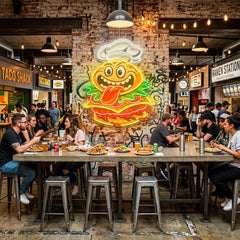 Funny Burger Chef Logo Mascot Artwork Led Neon Sign Light