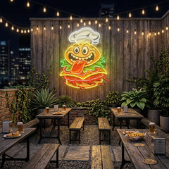Funny Burger Chef Logo Mascot Artwork Led Neon Sign Light