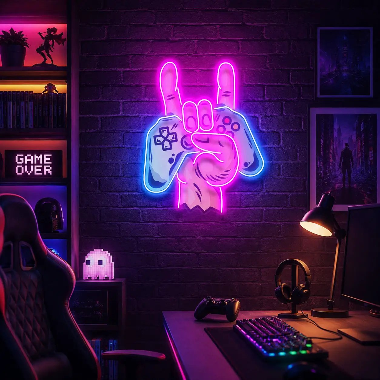 Game Hands Led Neon Acrylic Artwork