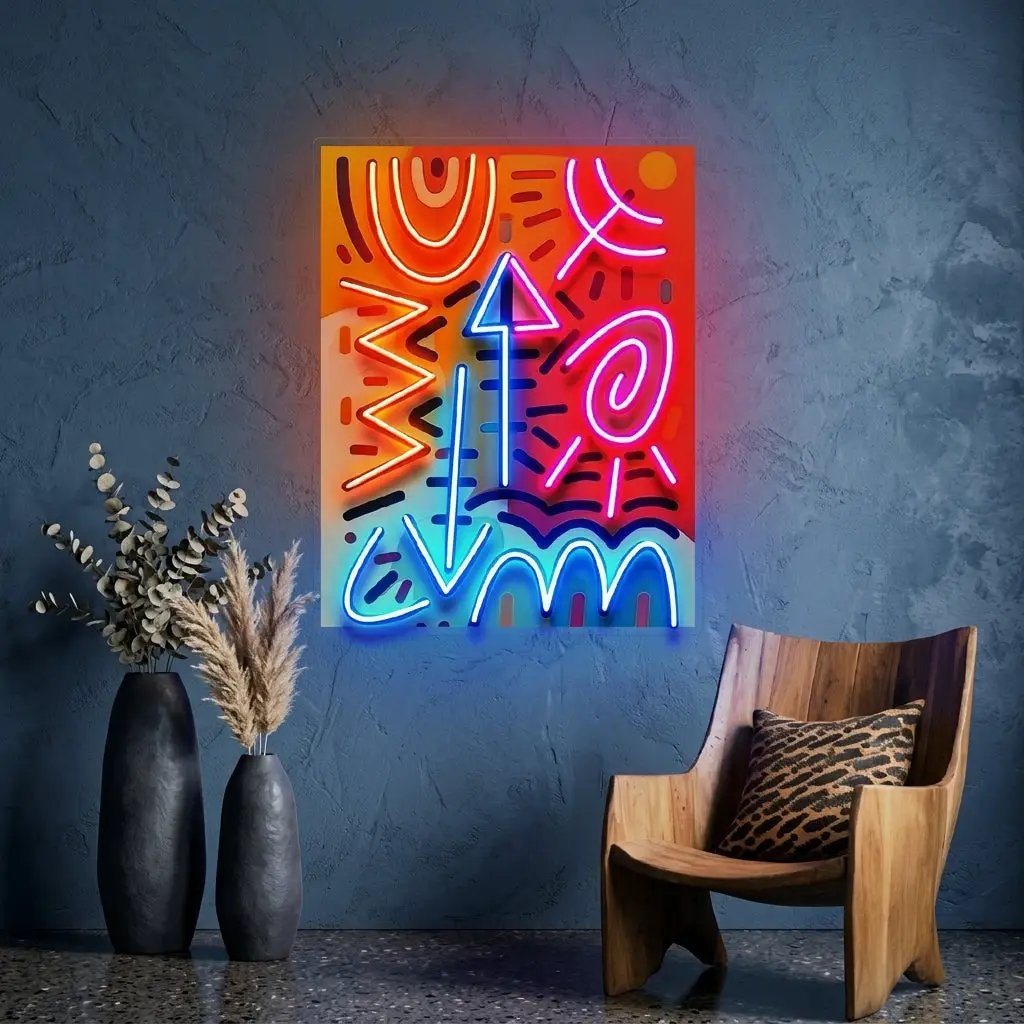 Geometric Colorful Doodle Abstract Art LED Neon Sign Light Pop Art