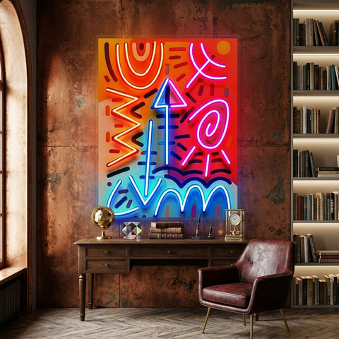 Geometric Colorful Doodle Abstract Art LED Neon Sign Light Pop Art