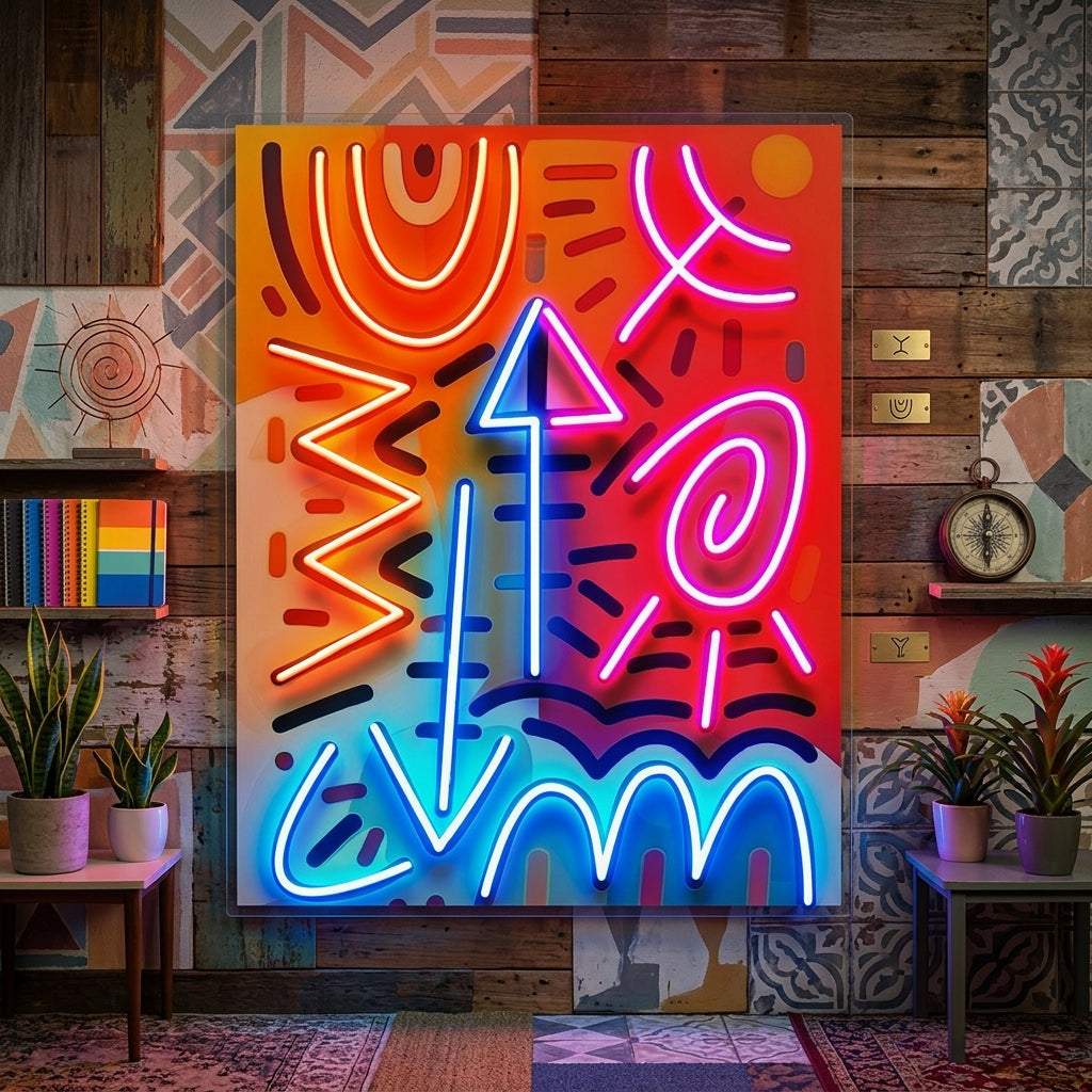 Geometric Colorful Doodle Abstract Art LED Neon Sign Light Pop Art