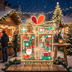 Gift Box LED Neon Sign with Holiday Icons and Happy Holidays Message