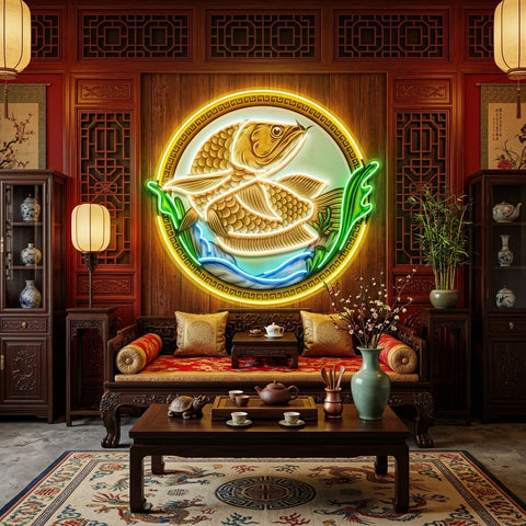 Goldfish In Round Frame LED Neon Sign Light Pop Art