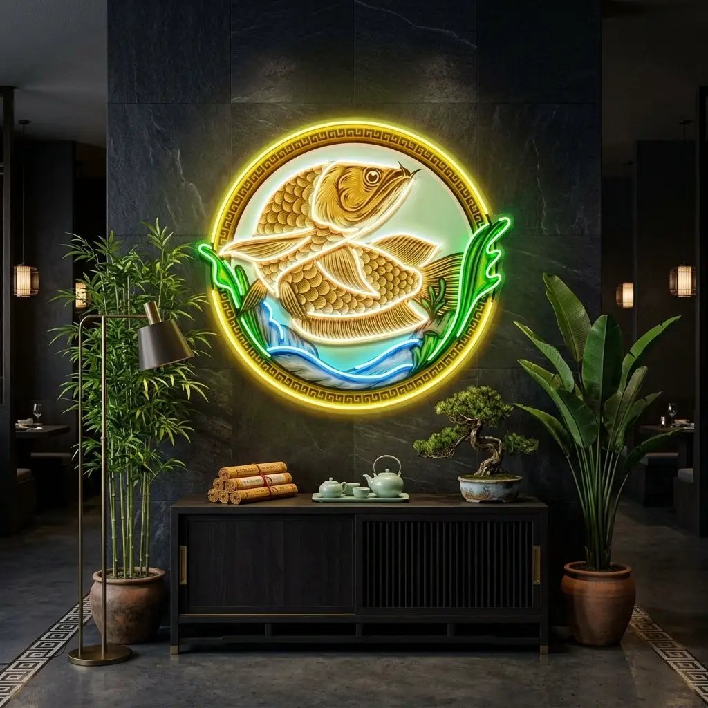 Goldfish In Round Frame LED Neon Sign Light Pop Art