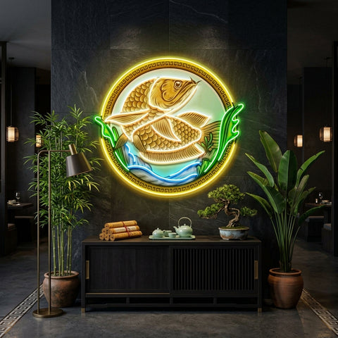 Goldfish In Round Frame LED Neon Sign Light Pop Art
