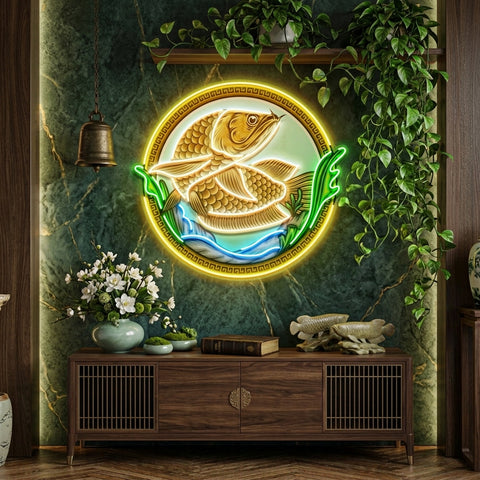 Goldfish In Round Frame LED Neon Sign Light Pop Art