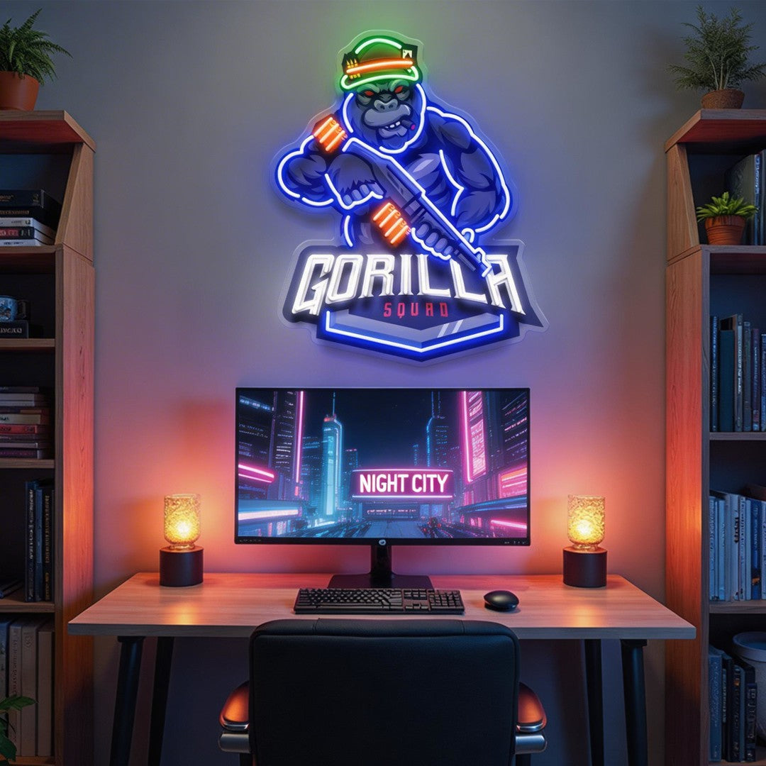 Gorilla Cartoon Mascot LED Neon Sign Light Pop Art