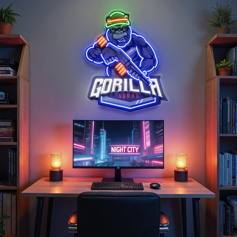 Gorilla Cartoon Mascot LED Neon Sign Light Pop Art