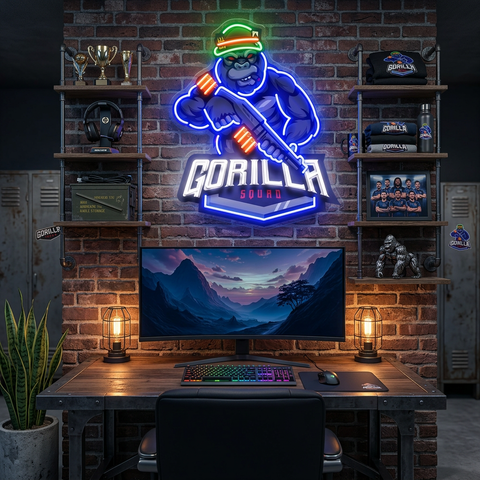 Gorilla Cartoon Mascot LED Neon Sign Light Pop Art