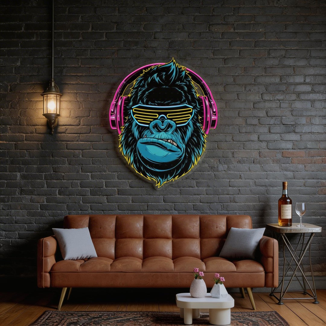 Gorilla with Headphones LED Neon Sign Light Pop Art
