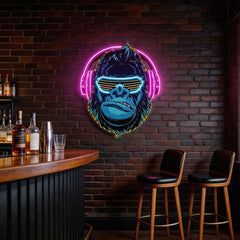 Gorilla with Headphones LED Neon Sign Light Pop Art