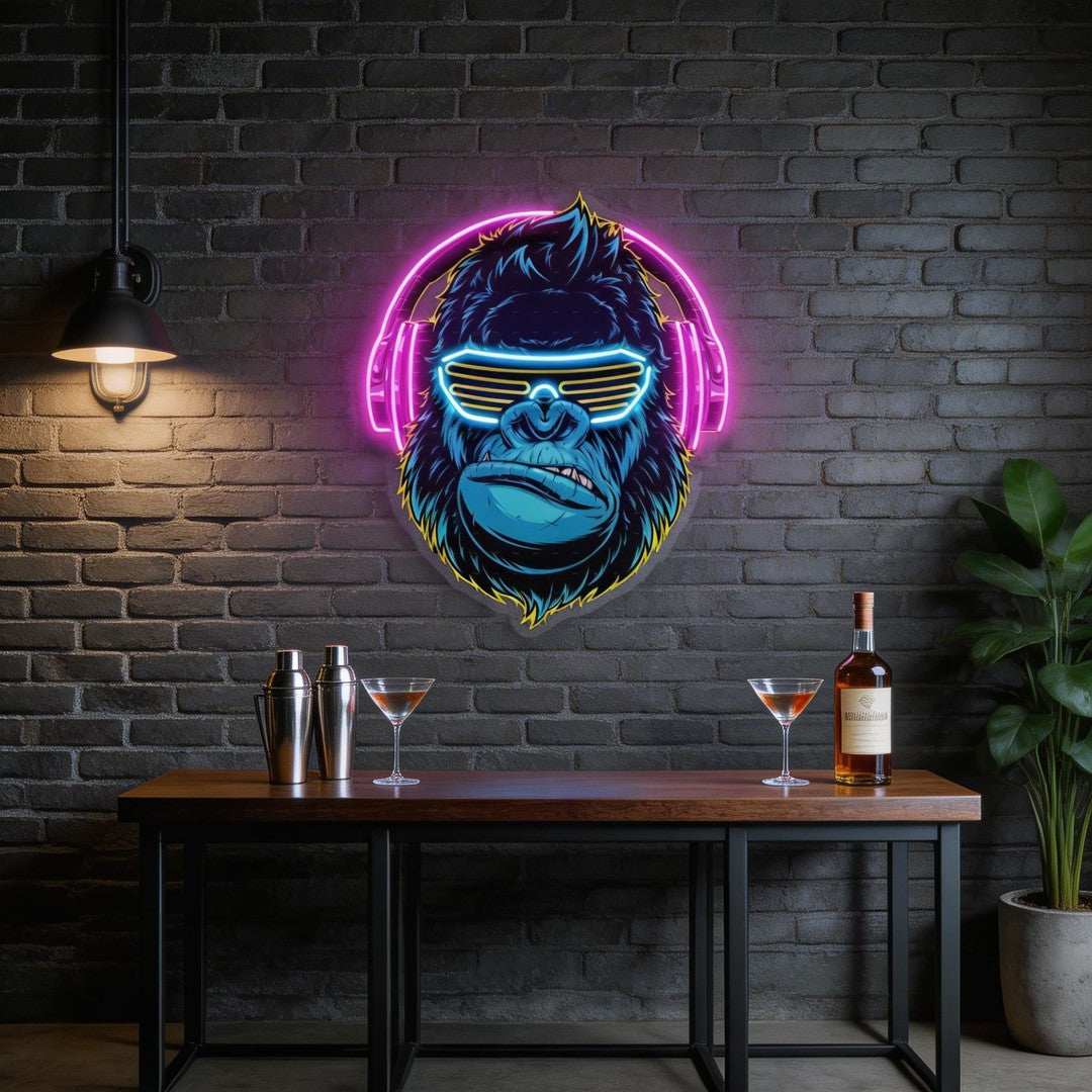 Gorilla with Headphones LED Neon Sign Light Pop Art