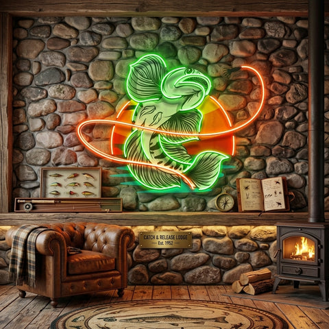 Green Fish Eat Bait LED Neon Sign Light Pop Art