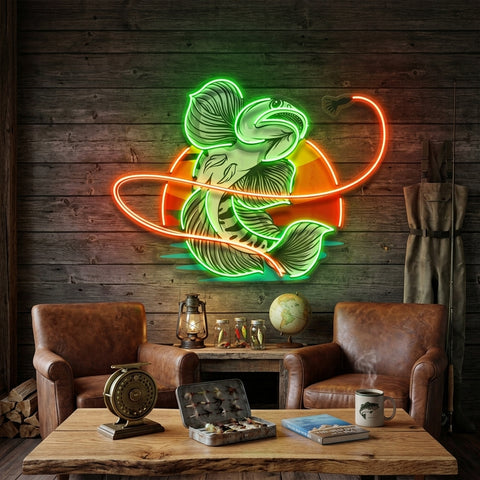Green Fish Eat Bait LED Neon Sign Light Pop Art
