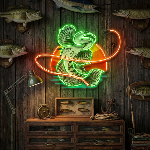 Green Fish Eat Bait LED Neon Sign Light Pop Art