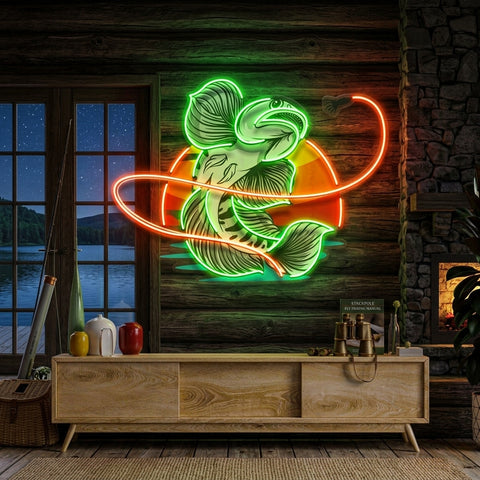 Green Fish Eat Bait LED Neon Sign Light Pop Art