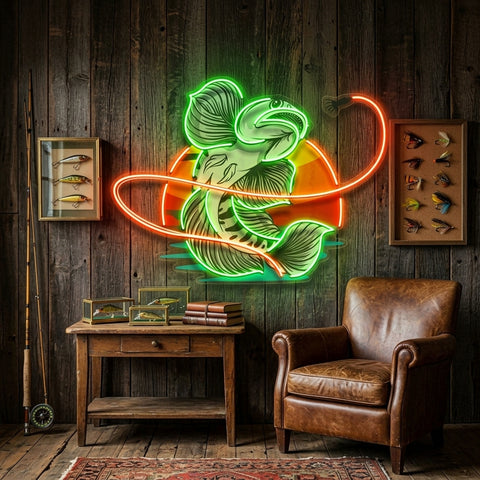 Green Fish Eat Bait LED Neon Sign Light Pop Art