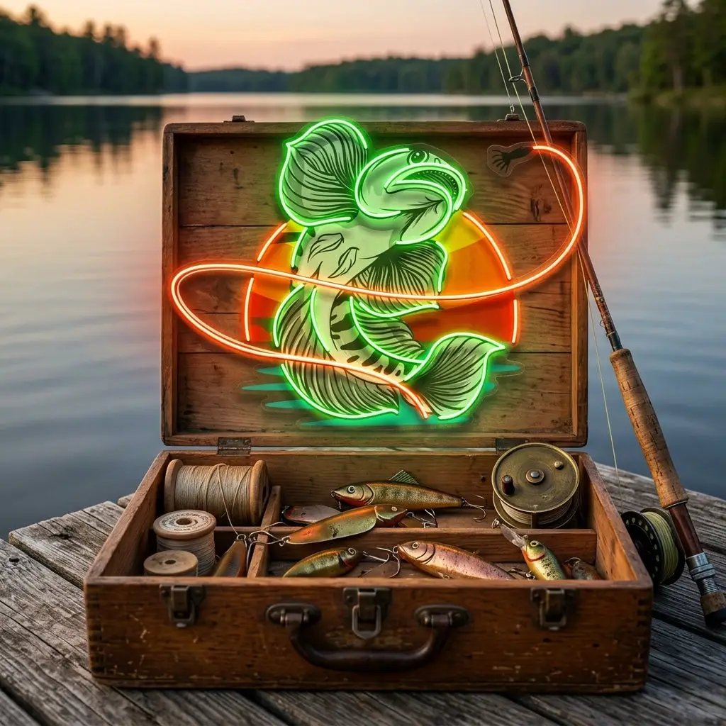Green Fish Eat Bait LED Neon Sign Light Pop Art