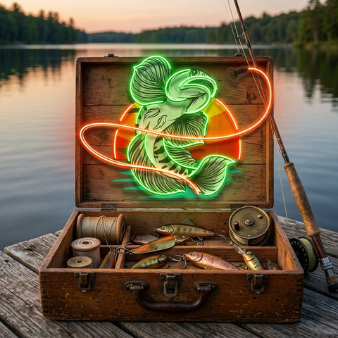 Green Fish Eat Bait LED Neon Sign Light Pop Art