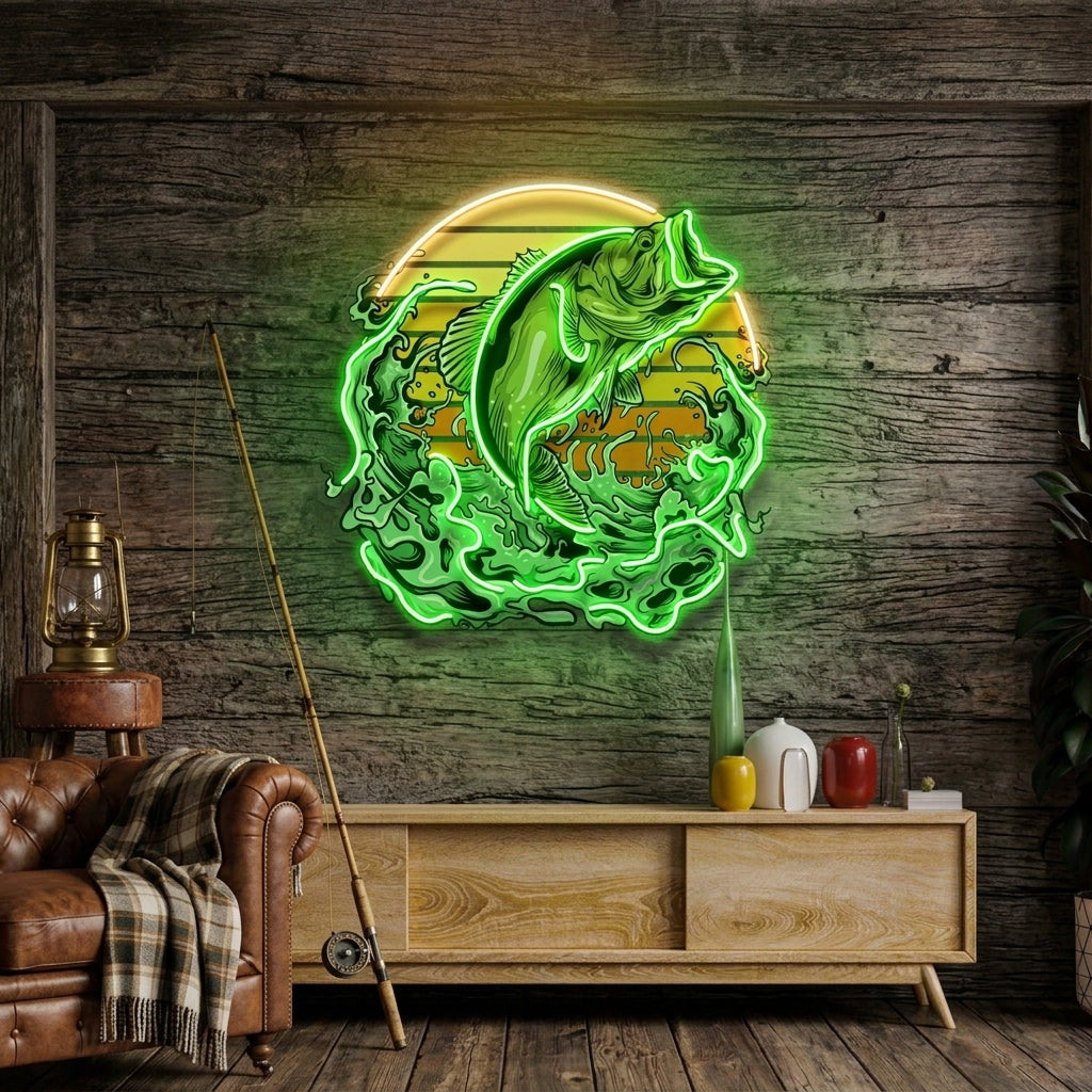 Green Fishing LED Neon Sign Light Pop Art