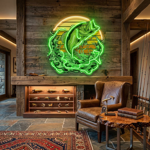 Green Fishing LED Neon Sign Light Pop Art