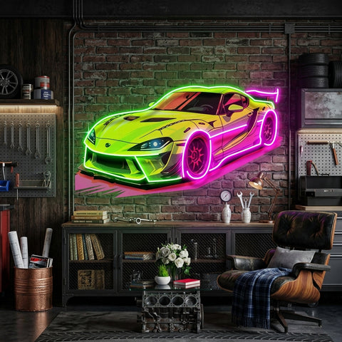 Green Sport Car LED Neon Sign Light Pop Art