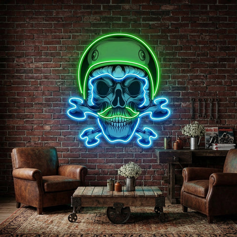 Green Biker Skull LED Neon Sign Light Pop Art