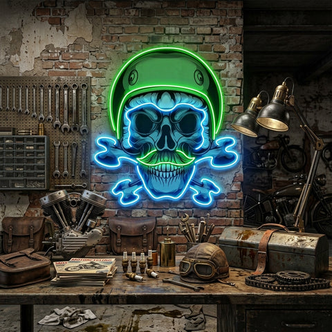 Green Biker Skull LED Neon Sign Light Pop Art