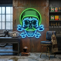 Green Biker Skull LED Neon Sign Light Pop Art