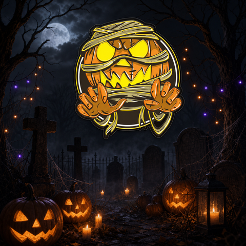 Spooky Mummy Pumpkin LED Neon Sign – Halloween Wall Decor for Indoor Parties