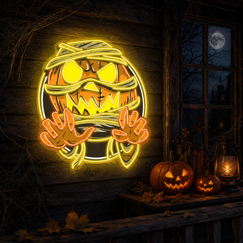 Spooky Mummy Pumpkin LED Neon Sign – Halloween Wall Decor for Indoor Parties
