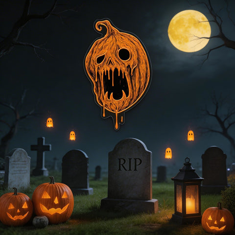 Spooky Dripping Pumpkin LED Neon Sign – Halloween Wall Decor for Haunted Vibes