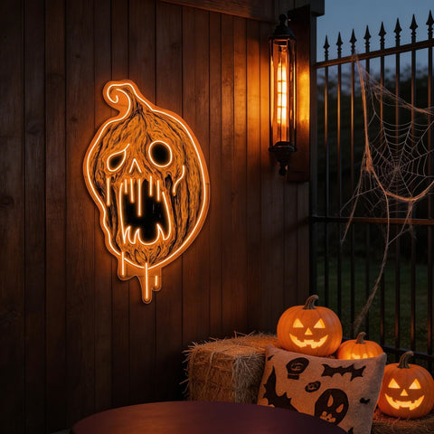 Spooky Dripping Pumpkin LED Neon Sign – Halloween Wall Decor for Haunted Vibes