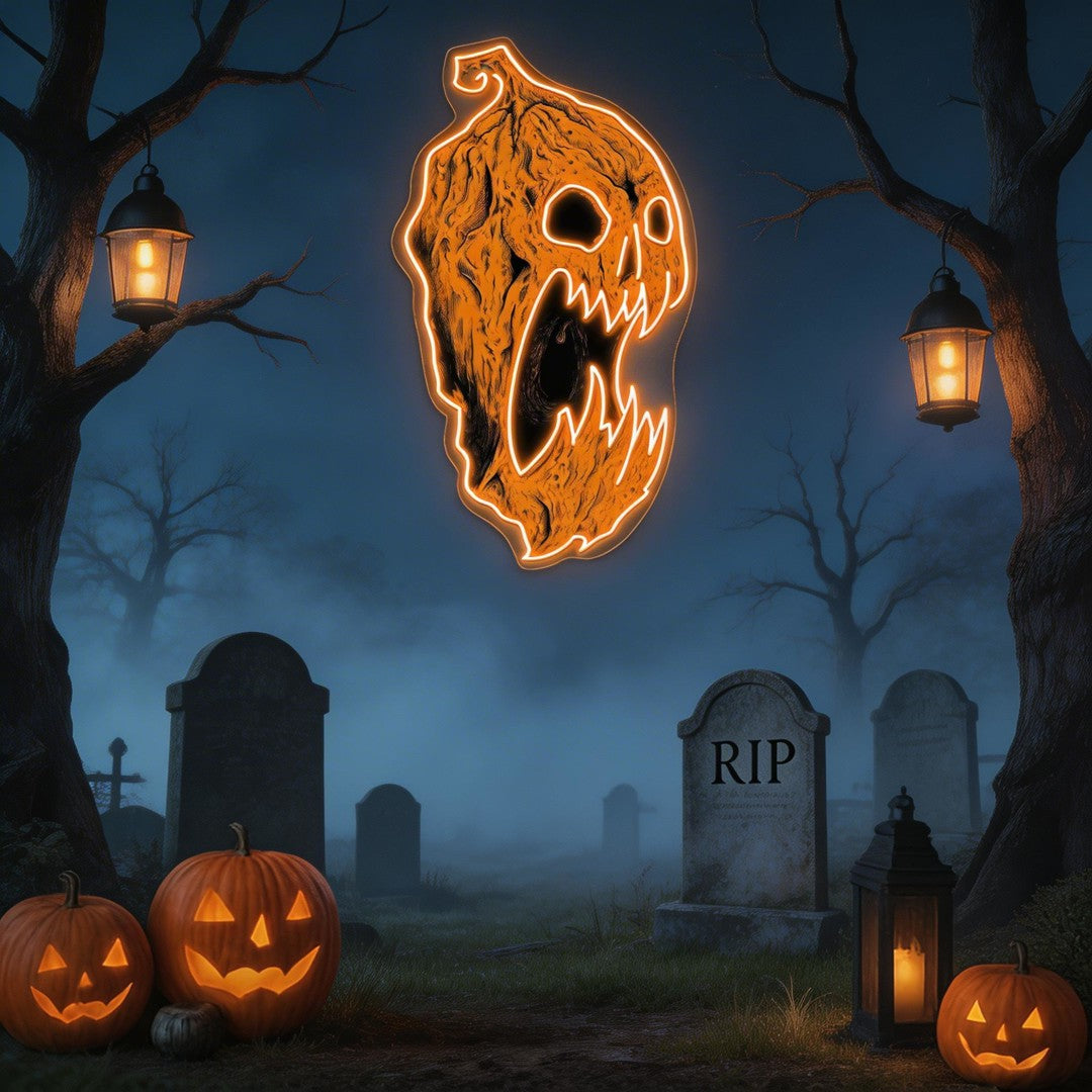 Scary Pumpkin Neon Sign – Halloween LED Wall Decor for Spooky Vibes