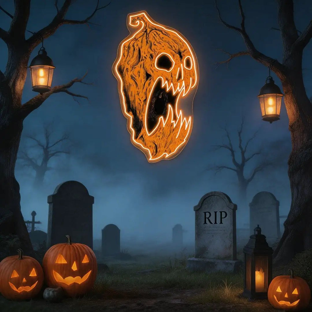 Scary Pumpkin Neon Sign – Halloween LED Wall Decor for Spooky Vibes