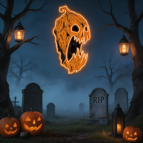 Scary Pumpkin Neon Sign – Halloween LED Wall Decor for Spooky Vibes