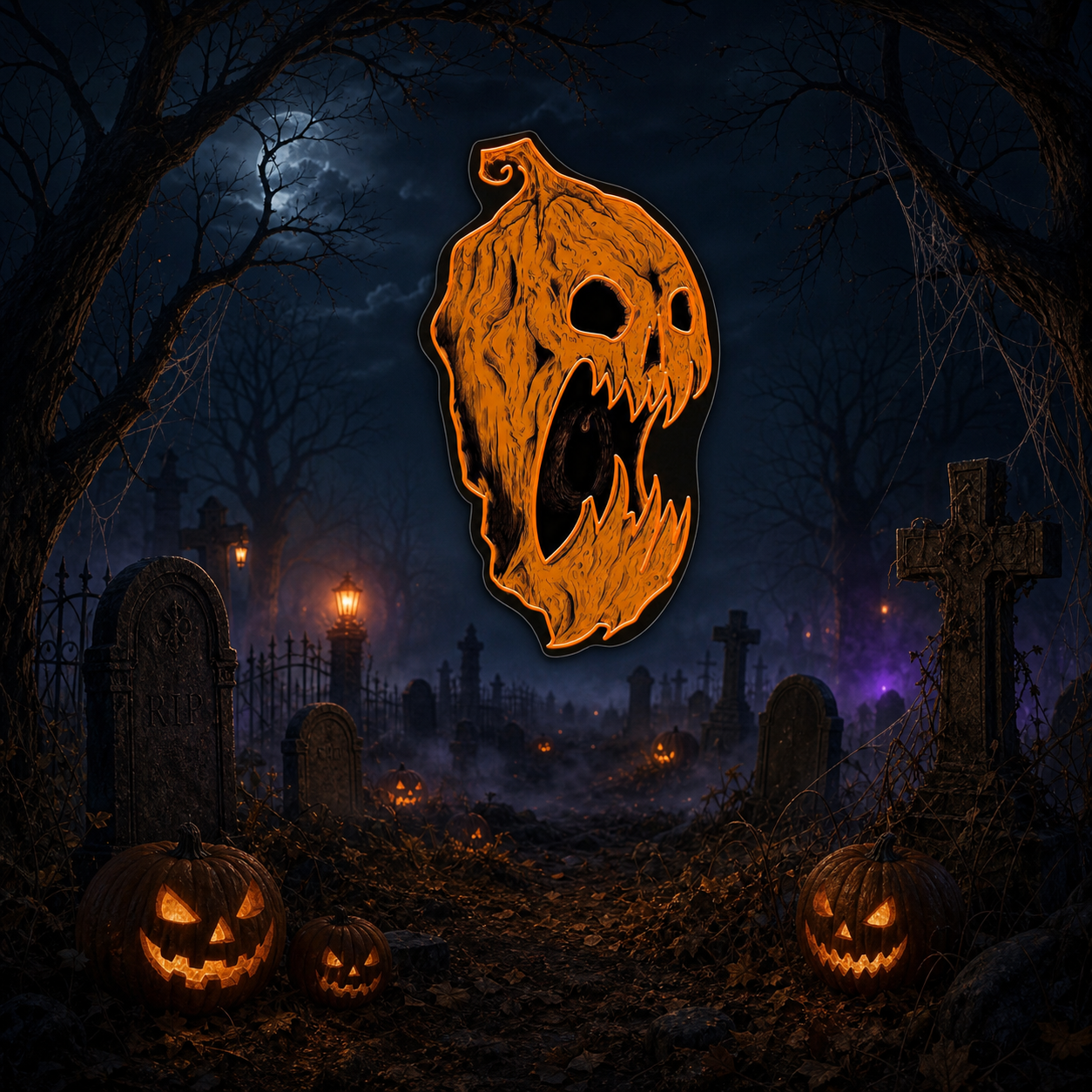 Scary Pumpkin Neon Sign – Halloween LED Wall Decor for Spooky Vibes
