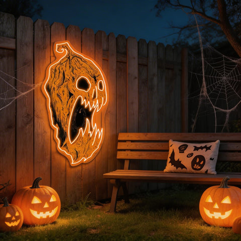 Scary Pumpkin Neon Sign – Halloween LED Wall Decor for Spooky Vibes