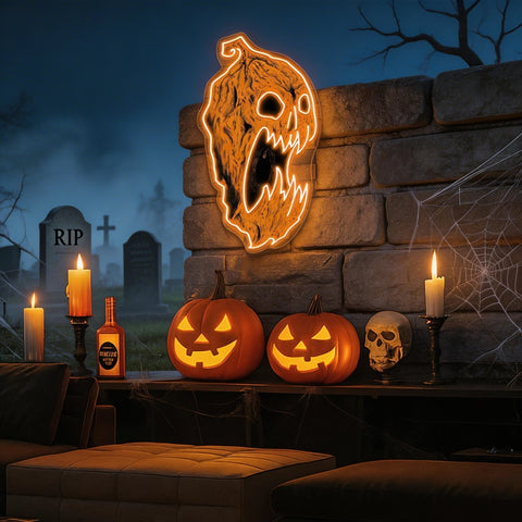 Scary Pumpkin Neon Sign – Halloween LED Wall Decor for Spooky Vibes