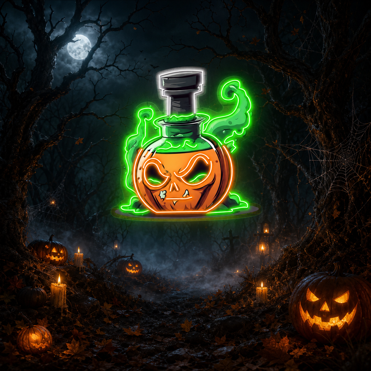 🎃 Spooky Pumpkin Potion Neon Sign – Halloween LED Wall Light