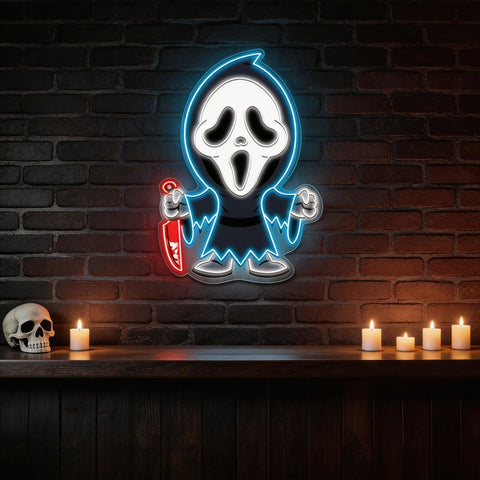 Ghost Face Neon Sign – Spooky Halloween LED Wall Light for Horror Fans & Home Decor