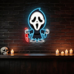 Ghost Face Neon Sign – Spooky Halloween LED Wall Light for Horror Fans & Home Decor