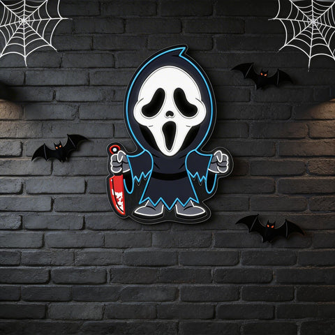 Ghost Face Neon Sign – Spooky Halloween LED Wall Light for Horror Fans & Home Decor
