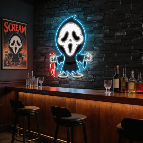 Ghost Face Neon Sign – Spooky Halloween LED Wall Light for Horror Fans & Home Decor