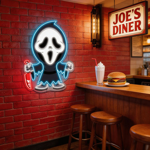 Ghost Face Neon Sign – Spooky Halloween LED Wall Light for Horror Fans & Home Decor