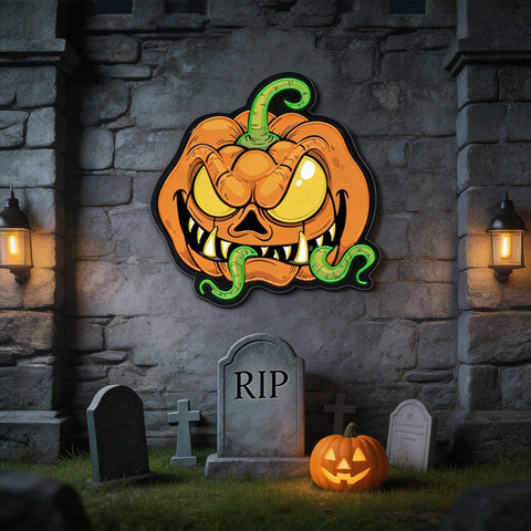 Creepy Crawly Pumpkin LED Neon Sign – Halloween Wall Decor with Glowing Worms