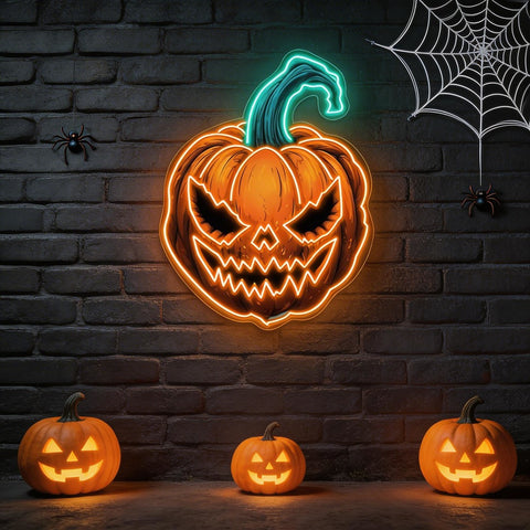 Terrifying Halloween Pumpkin Neon Sign – Spooky LED Wall Light for Home, Bar & Party Decor