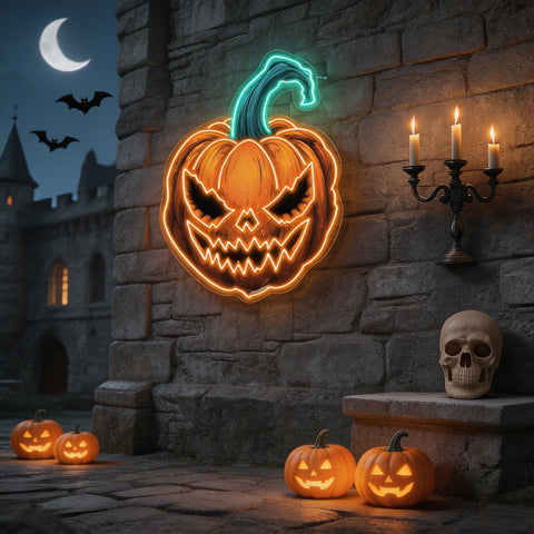 Terrifying Halloween Pumpkin Neon Sign – Spooky LED Wall Light for Home, Bar & Party Decor